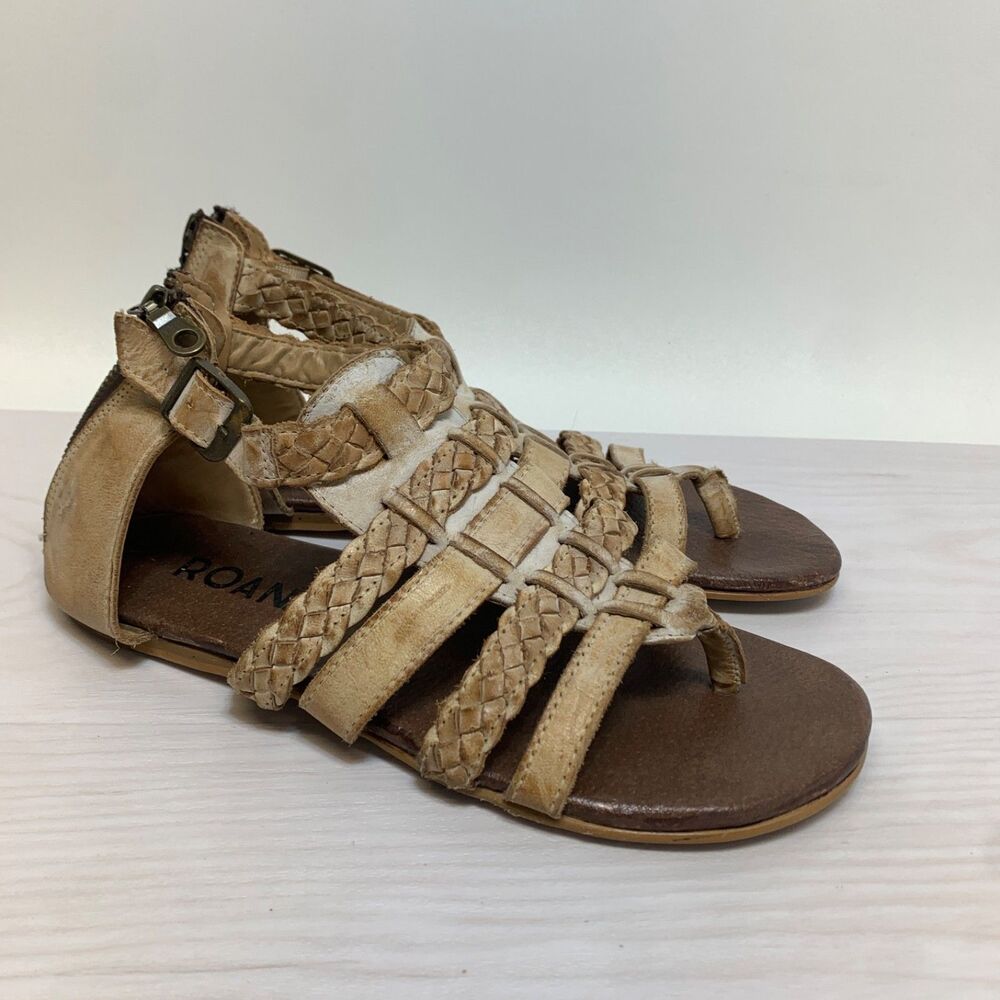 Roan Bed Stu Women’s Kaliope Leather Sandal Zip Up Braided Leather Footbed Sz‎ 9